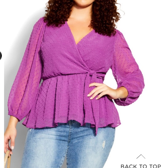 CITY CHIC TOP V NECK FAUX WRAP LONG SLEEVE LILAC PURPLE COLOR - Picture 2 of 13